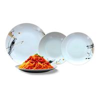 Avilia Servizio di Piatti 18 Pezzi in Porcellana Bianca con Decoro Grafico Nero - Set Composto da Piatti Fondi, Piani, e da Dessert - Eleganti e Moderni Ottimi per Ogni Occasione - Facili da Lavare