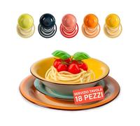 Avilia - Servizio Tavola 18 Pezzi in Stoneware Dipinto a Mano con Piatti per 6 Persone, Adatti a Microonde e Lavastoviglie, Ideali per Ogni Pasto, Design Unico e Artigianale