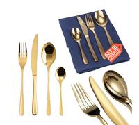 Avilia - Set 16 Posate Acciaio Inox Satinato per 4 Persone, Design Moderno ed Elegante, Lavabili in Lavastoviglie, Ideali per Uso Quotidiano e Tavole Raffinate (Oro Lucido)