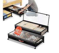 Avilia - Set 2 Contenitori Sottoletto XXL con Ruote Girevoli a 360° e Struttura in Metallo, Perfetti per Abiti e Biancheria, Facili da Spostare e con Coperchio Trasparente Traspirante