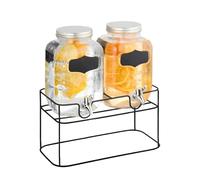 Avilia Set 2 Dispenser Multiuso da 4L per Bevande e Detersivi con Supporto in Metallo - Vetro Trasparente con Rubinetto in Acciaio e Coperchio