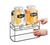 Avilia Set 2 Dispenser per Bevande in Vetro da 4 Litri (Totale 8L) - Taniche con Rubinetto in Metallo Cromato e Supporto Rialzato - Ideale per Aperitivi, Sangria e Feste all'Aperto - Facili da Pulire
