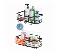 Avilia Set 2 Mensole da Muro in Acciaio Nero Cromato - Organizer Bagno e Cucina con Ganci Integrati - Fissaggio Adesivo Ultra Resistente Senza Fori - Design Moderno Salvaspazio per Shampoo o Spezie