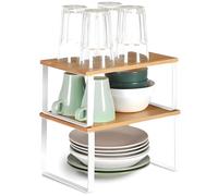 Avilia Set 2 Mensole in Bambù e Metallo 19,5x29,5x15,8cm e 18,5x29,7x13,7cm - Ripiano Salvaspazio per Sfruttare Spazi Piccoli - Ideale per Cucina, Bagno e Soggiorno - Kit Incluso per Facile Montaggio