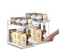 Avilia - Set 2 Organizer Cucina con 2 Ripiani Estraibili, Struttura Impilabile e Facile da Montare, Organizer Cucina Salvaspazio per Bagno, Ripostiglio o Lavanderia, Ideale per Ogni Mobile