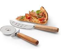 Avilia Set 2 Pezzi Tagliare Pizza - Coltello e Rotella Pizza in Legno e Acciaio Inox, Design Elegante e Funzionale per Taglio Preciso