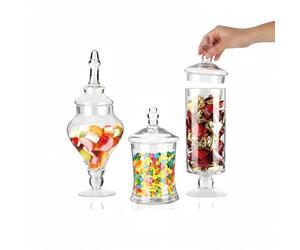 AVILIA Set 3 Barattoli in Vetro Trasparente con Coperchio - Contenitori per Alimenti 700ml, 800ml, 1000ml - Biscottiera Elegante per Cucina e Buffet - Ideali per Caramelle, Snack, Pasta e Cereali