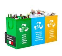 Avilia Set 3 Borse Raccolta Differenziata Lavabili - Kit Sacchi per Spazzatura Colorati per Vetro, Carta, con Manici, in PVC Autoportante 49.5x19.5/22/25x35cm, Verde, Giallo e Blu, Made in Italy