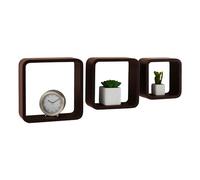 Avilia Set 3 Mensole in Legno | Mensole per Soggiorno | Mensole da Muro | Mensole per Camera | Mensole da Studio | Set di Mensole Quadrate in Legno di Noce 27x15x27cm/ 22x15x22cm/ 17x15x17cm