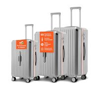 Avilia Set 3 Trolley in ABS con Altezze 55/66/76cm e 4 Ruote Piroettanti - Ogni Valigia ha Sacca a Rete, Elastico Ferma Indumenti e Cerniera Singola - Set Valigie Leggere e Argento
