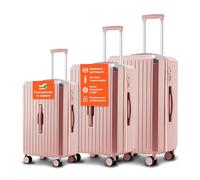 Avilia Set 3 Valigie in ABS Resistente con 3 Altezze 55/66/76cm - le Valigie sono Dotate di Sacca a Rete, Elastico Ferma Indumenti e Cerniera Singola e 4 Doppie Ruote a 360°, Rosa