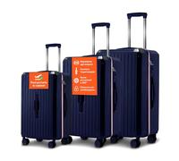 Avilia Set 3 Valigie Trolley (55/66/76 cm) in ABS - Trolley con 4 Doppie Ruote a 360°, Sacca a Rete Interna, Elastico Ferma Indumenti, Cerniera Sicura - Valigie Leggere, Resistenti e Blu