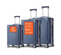 Avilia Set 3 Valigie Trolley con 4 Doppie Ruote a 360° ABS - i Trolley Includono Sacca a Rete, Elastico Ferma Indumenti, Cerniera Singola - Valigie Leggere e Resistenti con 3 Altezze 55/66/76cm Blu