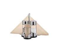 Avilia Set 4 in 1 con Stand in Vetro e Acciaio - Composto da Sale, Pepe Porta Stuzzicadenti e Tovaglioli Ideale per Cene in Famiglia o Occasioni Speciali per Mantenere in Ordine la Tavola e la Cucina