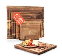 Avilia - Set 4 Taglieri da Cucina in Acacia Naturale con Base di Supporto Antiumidità, Taglieri in Legno Resistenti e Igienici per Tagliare, Servire e Presentare con Eleganza