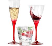 Avilia Set Bicchieri 18 Pezzi - 6 Calici da Vino, 6 Flute Champagne, 6 Bicchieri Acqua, Vetro Trasparente con Dettagli Rossi, Elegante e ideale per Cenoni di Natale e Capodanno
