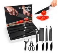 Avilia Set Coltelli da Cucina 6 Pezzi in Acciaio Inox con Ceppo Magnetico, Kit Cucina Professionale, Coltello da Chef, Trancio, Multiuso, Mannaia da Cucina, Forbici, Pelapatate Professionale