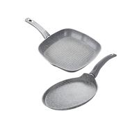 Avilia Set Crepiera e Grill Antiaderente per Cucina senza Olio - Set Padelle Antiaderenti Adatte a Piano Cottura ad Induzione, in Alluminio Forgiato, 28cm