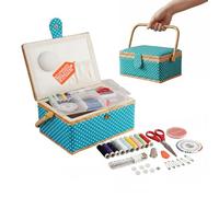 Avilia - Set Cucito Completo con Cestino a Pois, 76 Accessori, Vassoio con Scomparti Organizzati, Chiusura Magnetica, Ideale per Kit Cucito da Casa e da Viaggio