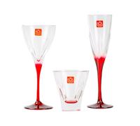 Avilia Set da 18 Pezzi con 6 Calici da Vino, 6 Flute e 6 Bicchieri per Acqua in Vetro, Trasparente e Rosso