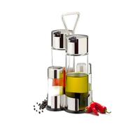 Avilia Set da 4 Condimento da Tavola con Maniglia Ergonomica in Acciaio e Vetro 15,5x5cm - Comoposto da Sale, Pepe, Oliera e Acetiera - Tutti i Componenti Sono Lavabili in Lavastoviglie