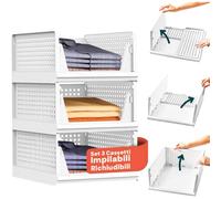 Avilia - Set di 3 Organizer Armadio in Plastica Richiudibili e Impilabili - Cassettiera Salvaspazio da Cucina, Bagno e Camera da Letto, Multiuso e Resistenti