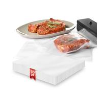 Avilia Set di 50 Buste Sottovuoto Pretagliate per Alimenti 20x30 cm - Spessore di 180 Micron Contro l'Umidità e l'Aria - Realizzate in Plastica PA6 e PE Sono Prive di Sostanze Nocive - Pratiche