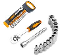 Avilia Set di Chiavi Industriali e Cricchetto con Estensione - Kit Cricchetto con 10 Bussole 10-22 mm, con Prolunga da 150 mm, Manico Ergonomico, in Acciaio al Cromo Vanadio