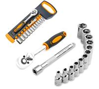 Avilia Set di Chiavi Industriali e Cricchetto con Estensione - Kit Cricchetto con 12 Bussole 4-14mm, Manico Ergonomico, in Acciaio al Cromo Vanadio