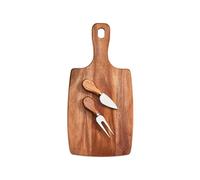 Avilia Set di Tagliere con 2 Pezzi di Coltelli per Formaggio, in Legno e Acciaio Inox, 35.5x18x1.5cm