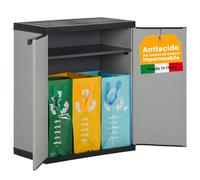 Avilia Set Mobiletto per Raccolta Differenziata 2 Ante con Borse Lavabili - Armadio Porta Sacchi, in Plastica Resistente alle Intemperie, per Interni ed Esterni, con 3 Sacchi PVC Inclusi, 68x39.5x85cm