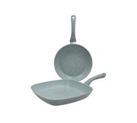 Avilia Set Padella Tonda con Grill Quadrata con Effetto Marmorizzato - Set Padella e Bistecchiera Ideali per Carne e Pesce, in Alluminio, Padella da 24cm e Bistecchiera 28x28cm