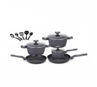 Avilia - Set Pentole e Padelle 13 Pezzi Antiaderenti per Cucina Moderna e Tradizionale Compatibile con Piano a Induzione, Rivestimento in Alluminio, Coperchi in Vetro e Manici Ergonomici (Grigio)