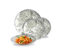 Avilia - Set Piatti Moderni 18 Pezzi in Porcellana con Decoro Floreale Bouquet Grigio, Servizio Elegante per 6 Persone
