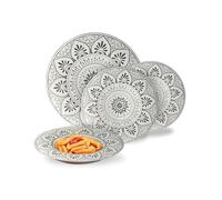 Avilia - Set Piatti Moderni 18 Pezzi in Porcellana con Decoro Mandala Grigio, Servizio Elegante per 6 Persone