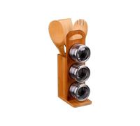 Avilia Set Portaspezie e Utensili con 3 Utensili e 3 Vasi per Spezie - Set Porta Spezie e Porta Utensili 2 in 1, in Bambù, 31.8x14x8.6cm, Marrone