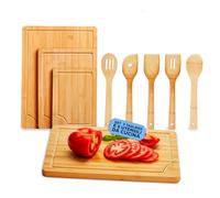 Avilia Set Taglieri in Bambù 3 Formati con 5 Utensili Cucina Legno - Tagliere Legno Grande, Medio e Piccolo Antibatterici per Taglio e Preparazione - Kit Completo Idea Regalo Cucina