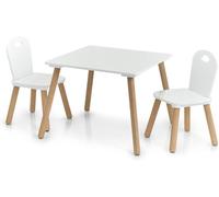 Set Tavolo e Sedie per Bambini - Set Tavolino e Sedie per Cameretta con 2 Sedie, in Legno 55x55x43.5cm, 28x28x50cm, Bianco e Beige