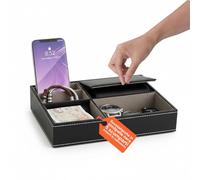 Avilia - Svuotatasche in Similpelle Nera con 5 Scomparti, Organizer da Tavolo Multifunzionale per Camera, Ingresso e Ufficio, Vassoio Portaoggetti Elegante Design Moderno e Interno in Camoscio