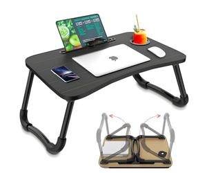 Avilia Tavolino da Letto Pieghevole 60x40 cm - Supporto PC Laptop con Leggio per Tablet e Porta Bicchiere - Scrivania Portatile Salvaspazio per Divano e Letto per Smart Working e Relax