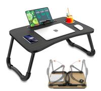 Avilia Tavolino Pieghevole con Porta Bicchiere e Leggio per Tablet, 60x40 cm, Nero, Salvaspazio, Facile da Trasportare, Ideale per Soggiorno, Camera, Aree Relax e Smart Working