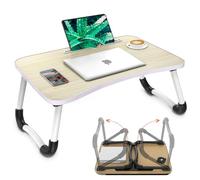 Avilia Tavolino Pieghevole da Letto con Porta Bicchiere e Leggio per Tablet, 60x40 cm, Nero, Salvaspazio, Facile da Trasportare, Ideale per Soggiorno, Camera, Aree Relax e Smart Working