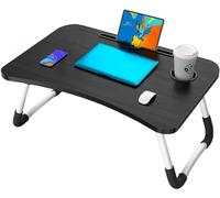 Avilia Tavolo da Lavoro e Studio Multifunzione per Smart Working e Colazione a Letto - con Supporto Tablet e Bicchiere, Gambe Pieghevoli Sicure, Portatile e Ergonomico - Nero