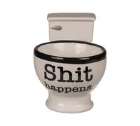 Avilia Tazza per Caffè e Tè a Forma di WC - Tazza Simpatica con Decorazione Bagno e Scritta Shit Happens, in Ceramica, 16x12cm, 250ml, Bianco e Nero