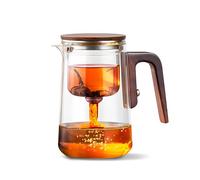 Avilia - Teiera in Vetro con Infusore da 600/800ml con Manico in Legno Antiscottatura, Infusore a Pressione Integrato per Tè e Tisane, Chiusura Ermetica, Facile da Usare e da Pulire