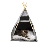 Avilia Tenda Indiana per Cani e Gatti con Cuscino in Legno e Feltro - Spazio Ampio e Confortevole 44x42x45/68cm, Design Accogliente Grigio e Marrone
