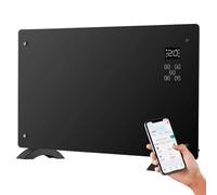 Avilia Termoconvettore Elettrico 1500W in Vetro con Display LED, Comandi Touch, Timer e Tecnologia Avanzata - Fissaggio a Muro o Terra - Compatibilità con Google Assistent e Alexa - 47x77x23cm