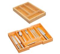 Avilia Vassoio Portaposate Estendibile in Bambù - Organizer Adattabile da Cassetto con 6 Scomparti, 12x35 a 45cm, Design Elegante e Naturale