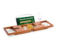 Avilia - Vassoio Vasca da Bagno Estensibile in Bambù 70-104 cm con Porta Oggetti, Calice, Sapone, Spugna e Leggio Regolabile, 22 x 70/104 x 4,5 cm, Elegante Mensola Bagno Impermeabile