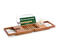 Avilia - Vassoio Vasca da Bagno Estensibile in Bambù 70-104 cm con Porta Oggetti, Calice, Sapone, Spugna e Leggio Regolabile, 22 x 70/104 x 4,5 cm, Elegante Mensola Bagno Impermeabile